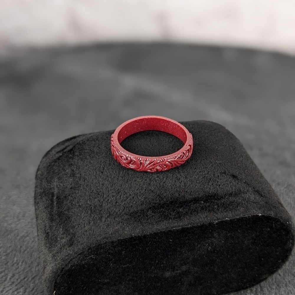 Elegant carved cinnabar red ring, men's women's unisex